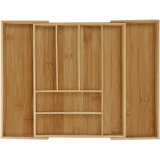 Relaxdays Besteckkasten Bambus ausziehbar 6 bis 8 Fächer HBT 6,5 x 57,5 x 43 cm natur