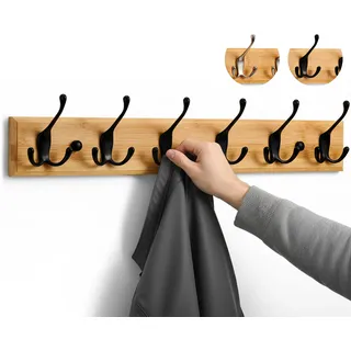 LARHN Garderobenleiste Holz - 6 Haken Schwarz - 59 cm Garderobenhaken