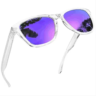 Joopin Rechteckige Damen Sonnenbrille Lila Gläser Spiegel UV400 Unisex Retro Polarisierte Sonnenbrille Herren Verspiegelt Transparent Rahmen (Elegant Lila) - Einheitsgröße