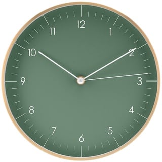 LUUK LIFESTYLE Minimalistische Wanduhr mit leisem Uhrwerk und ohne Ticken, skandinavisches Design, Geschenkidee zum Umzug, Innendeko, Farbe dunkel Grün