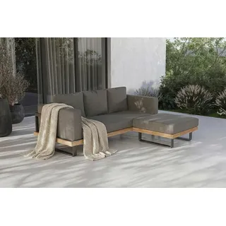 OUTFLEXX Gartenlounge, Aluminium mit Sunproof Olefin, FSC Akazie, gepolstert in grau, für 4 Personen, FSC®-zertifiziertes Produkt