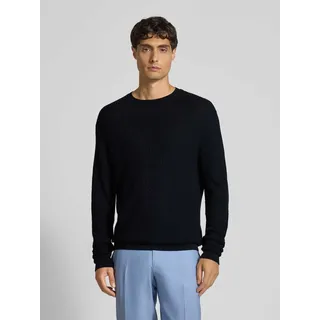 Strickpullover mit gerippten Abschlüssen, Marine, L