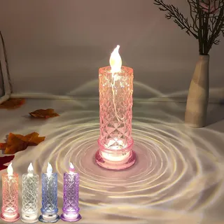 Flammenlose Led-Kerzen, Rose Flammenlose Led Kerzen Kristall,Led-Kristallkerzenlicht, Flickering Flameless Candle for Romantic Flameless Pillar Candles, Tabletop Night Lights Christmas (Rosa,4)