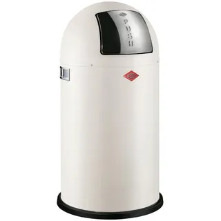 Wesco Pushboy Mülleimer in der Farbe sand matt pulverbeschichtetes Stahlblech, 50 Liter Volumen, große Edelstahlklappe, herausnehmbarer Innenbehälter