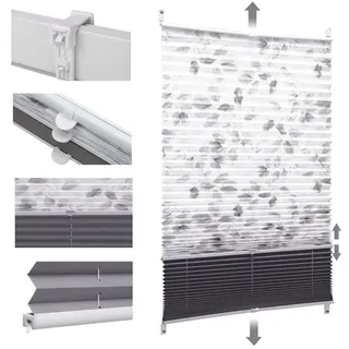 Sekey Plissee Day+Night Doppelplissee Verdunkelung ohne Bohren verspannt Lichtschutz, ohne Bohren, Klemmfix, Lichtdurchlässig und 100% verdunkelnd – Verdunkelung frei umschaltbar grau 105 cm x 130 cm