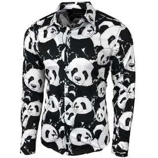 Baxboy Langarmhemd Baxboy Herren Hemd Freizeitshemd Langarm Blumen Casual Shirt schwarz M