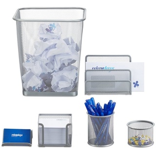 relaxdays Schreibtischaufsatz Schreibtisch Organizer Set, 6-teilig, Silber silberfarben