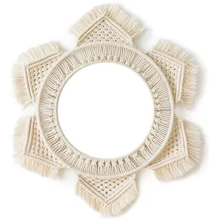Hängenden Wandspiegel Wanddeko Boho Makramee Fransenspiegel ,mit Makramee Fringe Runder Wandbehang Boho Deko Makramee Wandspiegel für Wohnzimmer Schlafzimmer Apartment Wohnheim Eingänge Home Decor