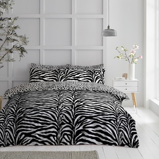 GC GAVENO CAVAILIA Premium Zebra Bettbezug-Set, Tier-Bettwäsche-Set, kuschelig, warm, für Einzelbett, Weiß/Schwarz (135 x 200cm)