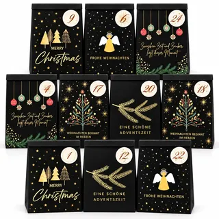 ZWERKZEUG Adventskalender zum Befüllen – 24 Papiertüten in 5 Motiven mit Zahlen- & Verschlussaufklebern, 4 Kollektionen zur Auswahl, wiederverwendbare Geschenktüten für Weihnachten
