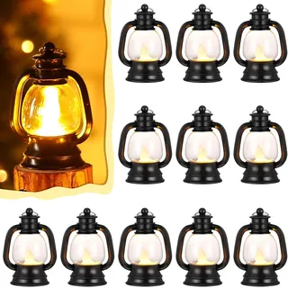 12 Mini-laternen-dekorationsartikel, 10 Cm – Western-laternen-tischdekoration, Kleine Vintage-camping-hängelampe, Schmuck – 10 Cm – Schwarz