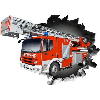 BLACK LABEL GRAFX® Wandtattoo Aufkleber WallArtML215 Wandbild Feuerwehr Auto Fire Mauerloch 3D Effekt verschiedene Größen Deko Wohnung Wohnzimmer Schlafzimmer Bad Kinderzimmer (130 x 91 cm)