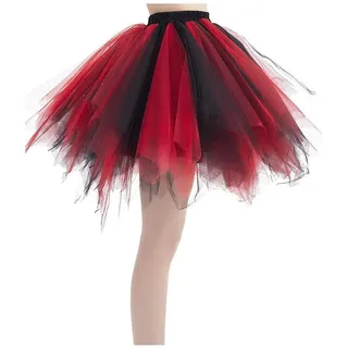 Karnevalskostüme Damen Schwarz Rot Tüllrock Rock Tütü, Schwarz Rot, S-L - S-L