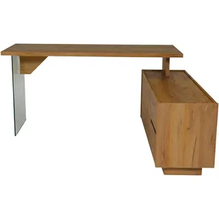 Eckschreibtisch JAHNKE "LUX C 160 E", kerneiche, klarglas, klarglas, kerneiche, B:160cm H:74cm T:136cm, Tische, Eckschreibtisch, Eckschreibtisch, wechselseitig montierbar, Glas, 2 Fächer+2Schubladen