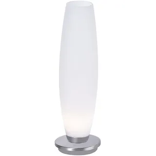 LED Tischleuchte, Opalglas, schlichtes Design, silberfarbener Fuß, dimmbar