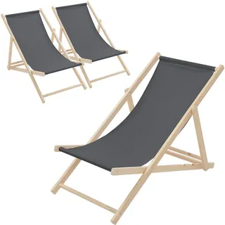 ECD Germany 3er Set Liegestuhl 57,5 x 83 x 100 cm Anthrazit