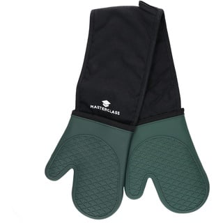 MasterClass Silikon-Ofenhandschuhe, hitzebeständige Handschuhe mit Baumwollpolsterung, doppelseitige rutschfeste Handschuhe zum Kochen und Backen, BPA-frei, Schwarz/Jägergrün
