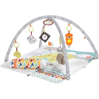 Fisher-Price HBB74-5 Sinnes Baby Spieldecke, kuschelig weiche Krabbeldecke mit Sensorik Spielzeug, sechs abnehmbare Beschäftigungsspielzeuge, Babyaustattung ab der Geburt