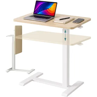 Relaxdays Stehpult, 66–100,5 cm höhenverstellbar, unsichtbare Rollen, klappbarer Laptoptisch in C-form, weiß/natur