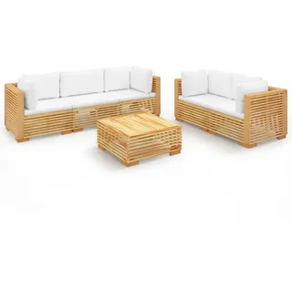 vidaXL 6-tlg. Garten-Lounge-Set mit Kissen Massivholz Teak - Braun