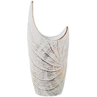 DRW Bodenvase aus Keramik, dekoriert, Weiß und Gold, 24 x 13 x 50 cm