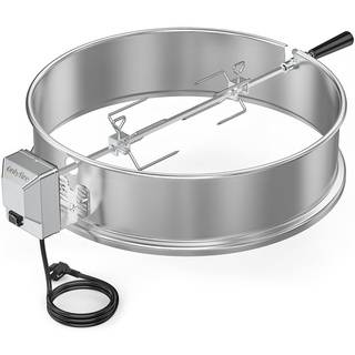 onlyfire 57CM Universal Edelstahl Drehspieß mit Motor Grillspieß-Aufsatz Set für Kugelgrill, Rotisserie, Holzkohle Grill, passt Weber 2290 und andere Modelle