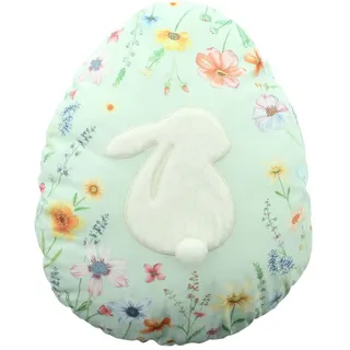 Dekoleidenschaft Dekokissen "Osterei" mint grün, Samt Sofakissen, Hase aus Kunstfell, Zierkissen, 33 x 43 cm, Couchkissen Ostern grün
