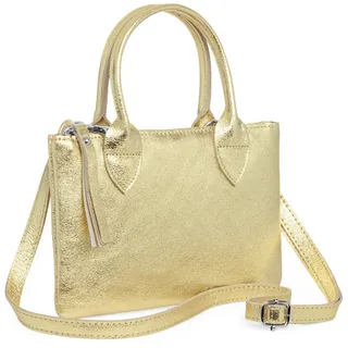 Caspar Henkeltasche Kleine Damen Leder Tasche Umhängetasche - CLASSIC LINE - Modell No.837, kompakt, elegant & unempfindlich - 100% Echtleder - Handmade in Italy goldfarben
