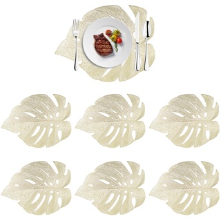 6 Stück Gold Platzsets und Untersetzer Aushöhlen Simulation Blattförmige Tischsets Waschbar Abwischbar rutschfeste Tischsets für Weihnachten, Bankett, Geburtstag, Hochzeit(45x33cm/17.7x13 Zoll)
