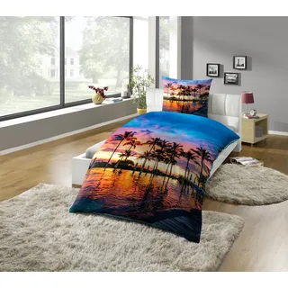 Bettwäsche KINZLER "Bio Baumwoll Renforce Bettwäsche "Palmen", bunt, B/L: 135cm x 200cm, 1 Stk., 1 Stk., Renforcé, B/L: 80cm x 80cm, 2 Stk., Renforcé, Obermaterial: 100% Baumwolle, Bettwäsche, Bettwäsche, GOTS zertifiziert
