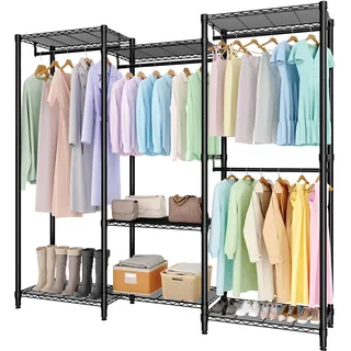 GarveeHome Schwerlast Kleiderständer, Freistehender Kleiderschrank mit Höhenverstellbaren Einlegeböden, 180*40*194.2 cm, Tragkraft bis 740 kg – Stabile Kleiderstange für für Schlafzimmer, Wohnzimmer
