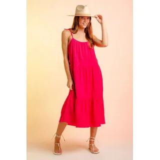 BlauWave Strandkleid Sommer Spaghetti Träger Kleid Ärmellos Rückenfrei Rüschen Saum kleid (1-tlg) rosa XL