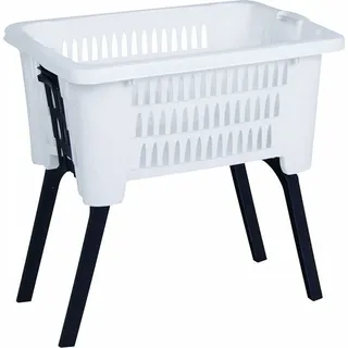 Spetebo Wäschekorb mit klappbaren Füßen 60 x 40 cm - weiß - Kunststoff Stand Wäschebox Korb