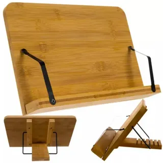 MALATEC Buchstütze Tablet-Laptop-Ständer: Flexibel verstellbarer Halter Buchständer (Bambus Buchständer-Set, 1x Bambus Buchständer), Bambusständer für Bücher und Geräte: Stabil, verstellbar, platzsparend