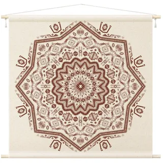 Bilderdepot24 Wandteppich modern Boho Orientalisch Spirituell Muster Mandala braun, quadratisch, Höhe: 2.6 mm, großes Wandbild aus Natur-Baumwolle Wandbehang Stoffbild Tuch Wollseil beige|braun 145 cm x 145 cm x 2.6 mm
