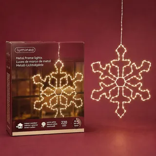 Lumineo LED Schneeflocke zum Aufhängen 38cm Metall mit Timer / Netzkabel Outdoor Weihnachtsbeleuchtung Weihnachtsdeko Hängedeko Weihnachten Weiß