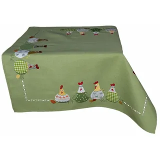 Tischdecke Tischläufer Stickerei verrückte Hühner Ostern 85 x 85 cm - mint - Türkis