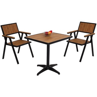 2er-Set Gartenstuhl+Gartentisch MCW-J95, Stuhl Tisch, Gastro Outdoor-Beschichtung, Alu Holzoptik ~ schwarz, teak