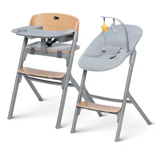 Kinderkraft Kinderhochstuhl LIVY + Babyliege CALMEE, 4in1, Stuhl für die ganze Familie, von Geburt bis 110 kg, Verstellbare, Ergonomische Rückenlehne, Minimalistisches Design, Holzfarbe