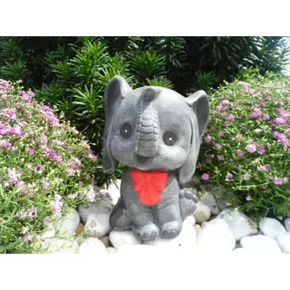 STEINFIGUREN SPICKER Steinfigur Elefant, 134/1.1 Gartenfigur Steinguss Tierfigur Basaltgrau/Rot