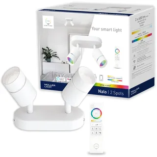 tint Nalo Smarte LED Spots Strahler, farbiges Licht RGB, Farbwechsel, 2er Set, drehbar, schwenkbar, dimmbar, Zigbee, funktioniert mit Alexa, Gehäuse: weiß, inkl. Fernbedienung
