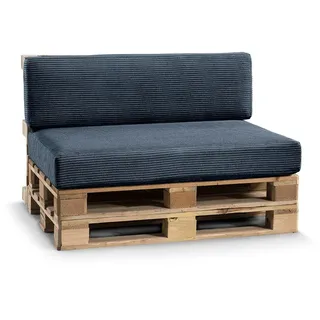 FAVRE Palettenkissen CosyRib Ribcord Garten Set PFLA(Sitzkissen 120x80+Rückenlehne 120x40), Kissen blau