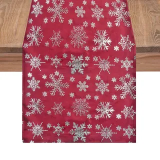 Roter Weihnachts-Schneeflocken-Druck Tischläufer Samt 1,5M Dekoration