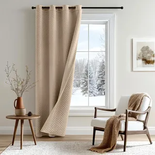 MIULEE Thermovorhang Türvorhang Doppelter Samt Vorhänge Verdunkelnd Samt Gardinen Blickdicht - Wärmeschutz Verdunklungsvorhang mit Ösen für Wohnzimmer, H200 x B132 cm, Beige, 1 Stück
