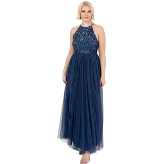 Maya Deluxe Damen Womens Ladies Bridesmaid Maxi Dress Halter Neck Sequin Embellished Prom Graduation Wedding Brautjungfernkleid, French Navy, 50