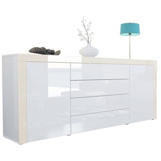 Vladon Sideboard La Paz (Kommode, mit 2 Türen und 4 Schubladen), Weiß Hochglanz / Creme Hochglanz (167 x 72 x 35) weiß