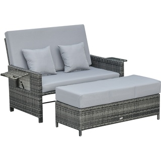 Polyrattan Lounge-Sofa Mit Kissen (Farbe: Grau)