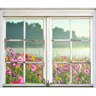 Queence Wandsticker QUEENCE "Blumenwiese", bunt, B:40cm H:60cm T:0,1cm, Wandtattoos, Wandsticker, Wandbild, selbstklebend, 3D, Fenster