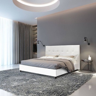Doppelbett mit Kopfteil, Italy, Struktur aus Holz und Kunstleder, 172x203xh100 cm, Farbe Weiß