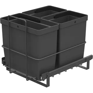 LM 64/3 Einbau Mülleimer ausziehbar mit 3 Abfalleimer (1x11L, 2x8L) Korbauszug anthrazit 32,8x43,3x35,4 cm - Trio Mülltrennsystem für die Küche Unterschrank...